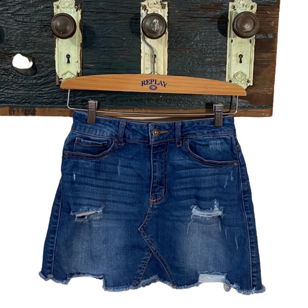 2/$30 Wax Jean Distressed Denim Jean Skirt